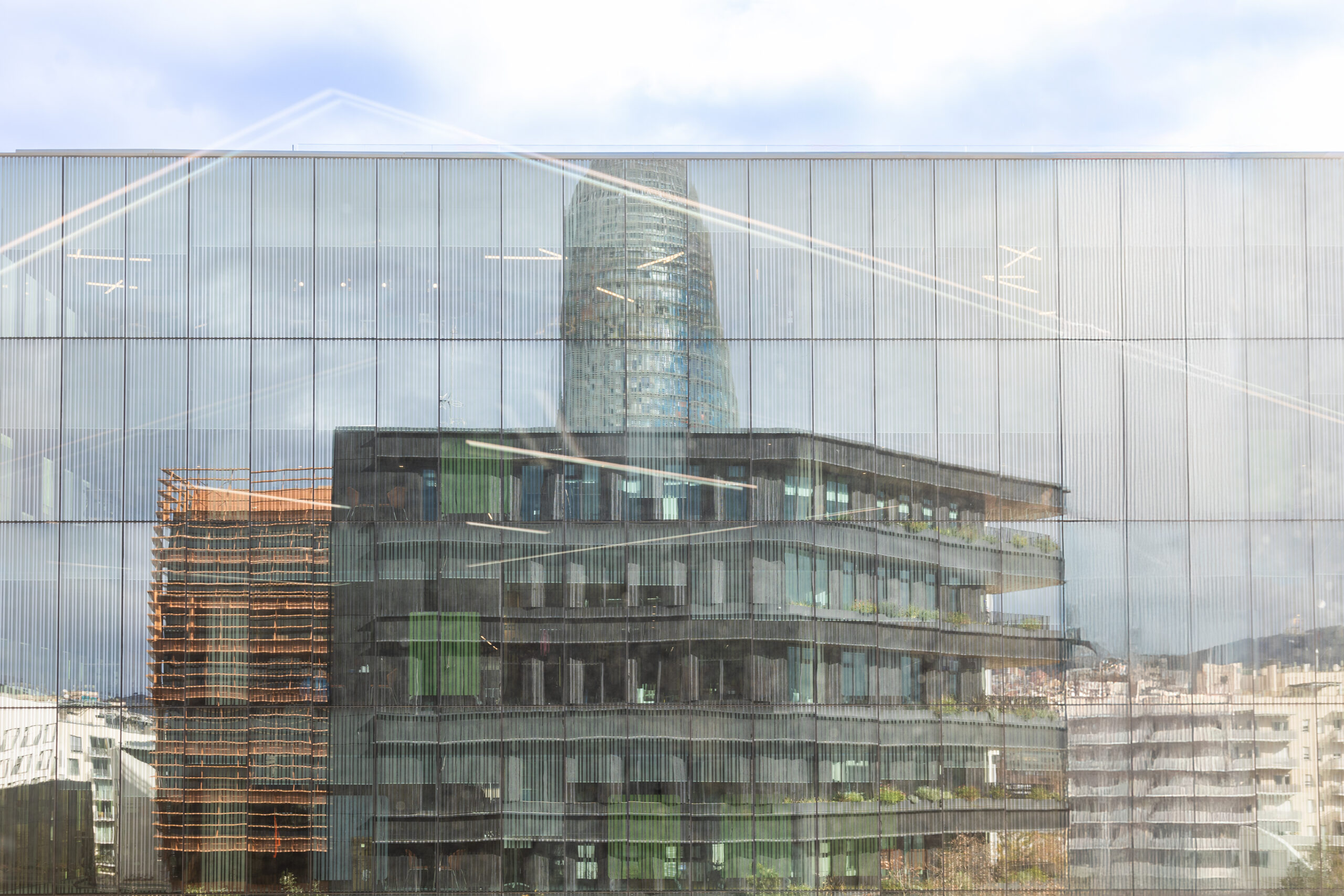 Recepción de oficinas con diseño minimalista e iluminación natural en el 22@
